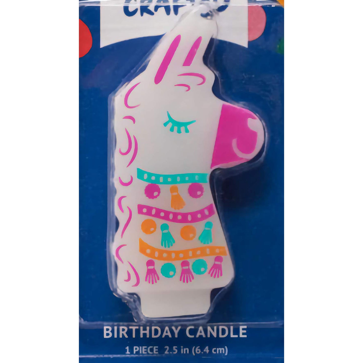 Llama Shaped Birthday Candle with colorful decorations, measuring 1.35" x 2.8", perfect for adding a playful touch to llama-themed parties and fiestas.