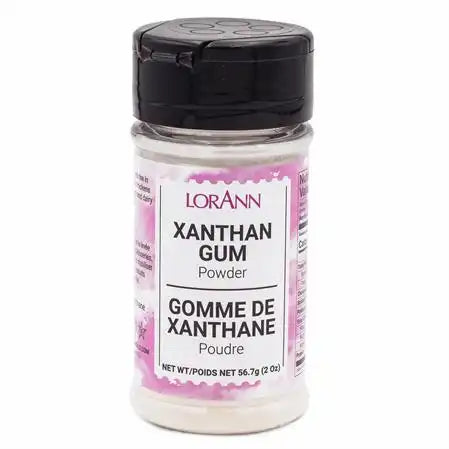 LorAnn Xanthan Gum Powder, 2 oz (56.7g), in a clear jar with a black lid.