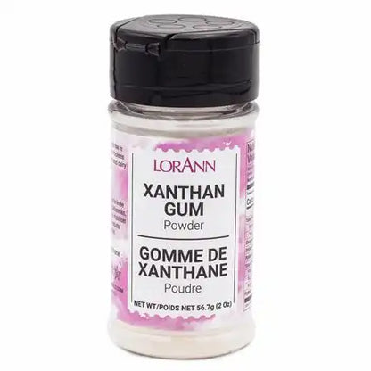 Front of LorAnn Xanthan Gum Powder bottle showing bilingual labeling in English and French