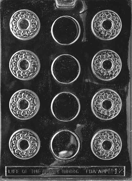 Chocolate mold M012 Cookie with small round cavity shaped like a cookie, featuring raised edge for layered or filled treats.