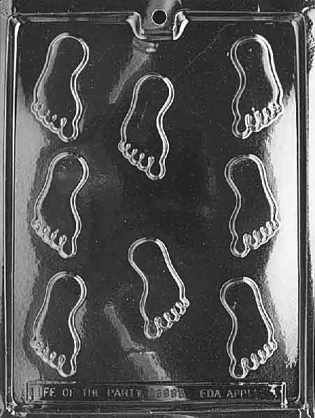 Chocolate mold M023 Small Feet with tiny footprint shapes including toes and heel details for novelty chocolates.