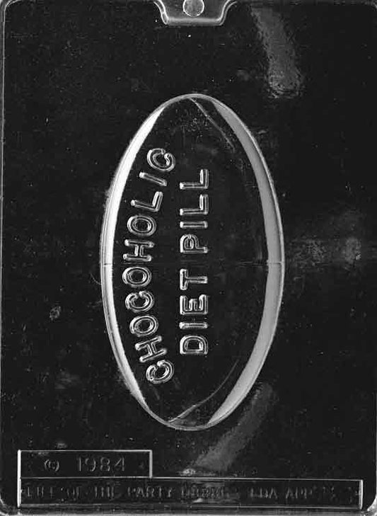Chocolate mold M024 Diet Pill with large pill-shaped cavity featuring smooth rounded edges for novelty chocolate.