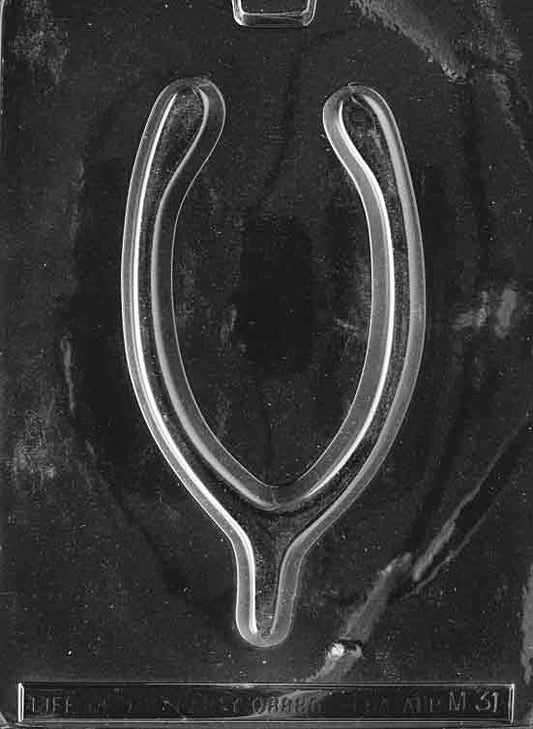 Chocolate mold M031 Wishbone with large wishbone shape featuring curved forked design for novelty chocolate treats.