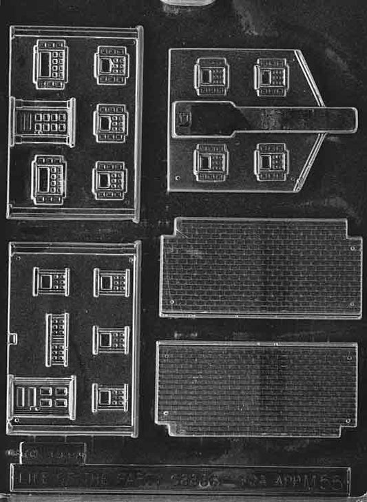 Chocolate mold M055 Colonial with roof and wall panels styled after traditional colonial architecture.