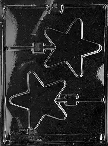 Chocolate mold M071 Star Lollipop with five-pointed star-shaped chocolate pop cavities.