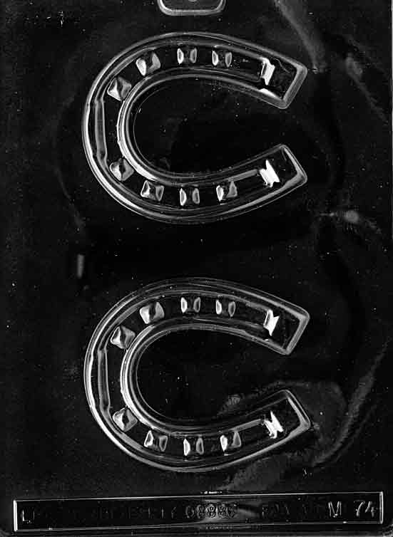 Chocolate mold M074 Horseshoe with U-shaped design and notched ends for novelty chocolate pieces.
