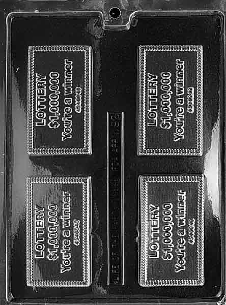 Chocolate mold M092 Lottery Ticket with rectangular ticket design and surface detail for novelty chocolates.