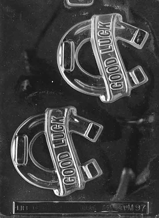 Chocolate mold M097 Good Luck Horseshoe with U-shaped design and raised detail for novelty chocolates.
