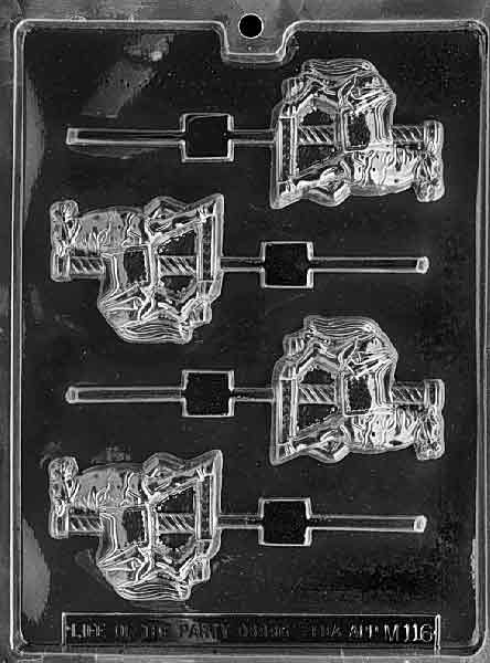 Chocolate mold M116 Carousel Horse Lollipop with small horse figure pop design for novelty chocolates.