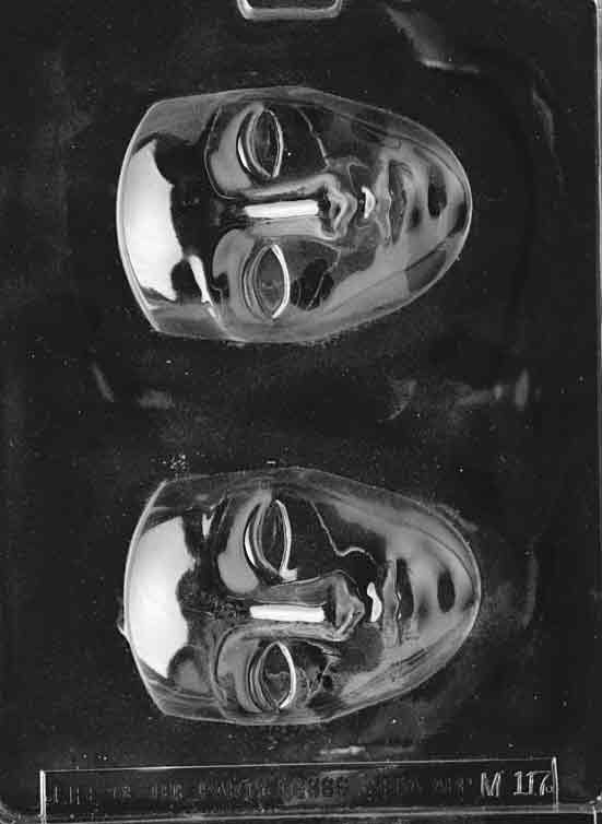 Chocolate mold M117 Face Mask with dramatic half-mask design featuring eye cutouts and curved detail.
