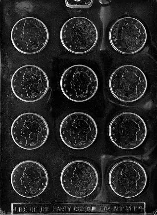 Chocolate mold M121 Large Coins with round embossed coin detail for chocolate designs.
