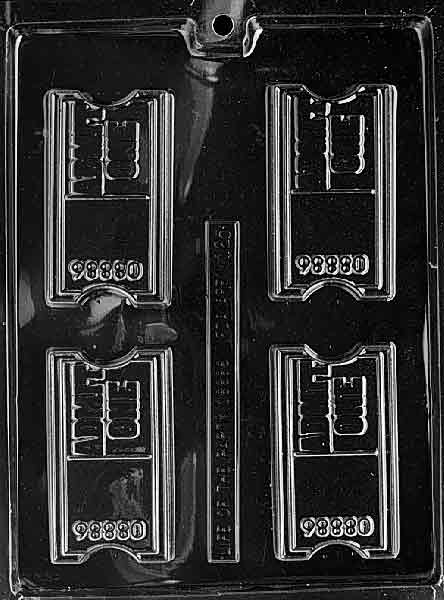 Chocolate mold M125 Theatre Ticket with rectangular ticket shape and raised edge detail.