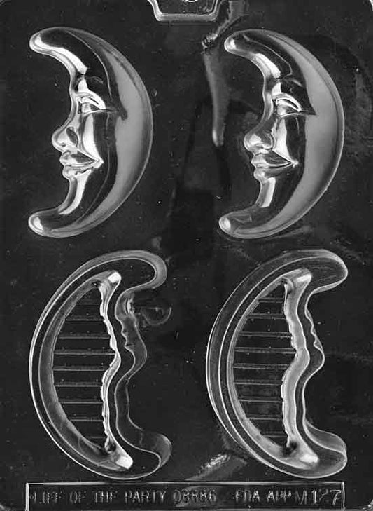 Chocolate mold M127 Crescent Moon Pour Box with curved moon-shaped cavity designed for filled chocolates.