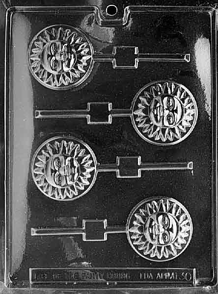 Chocolate mold M130 Sun Lollipop with round sun pop design featuring radiating lines.