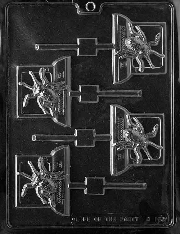 Chocolate mold M162 Bug on Computer Lollipop with monitor and insect detail for humorous chocolate pops.