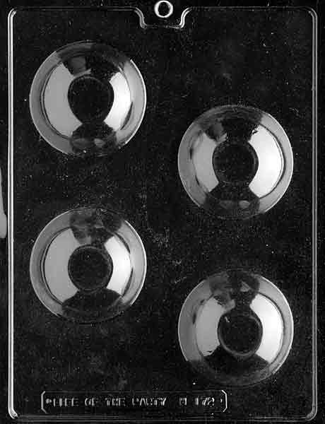 Chocolate mold M172 Round Dome with smooth curved cavity for creating dome chocolates.