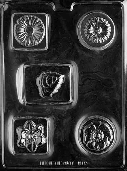Chocolate mold M173 Bar with Flowers with rectangular bar shape and embossed floral detail.