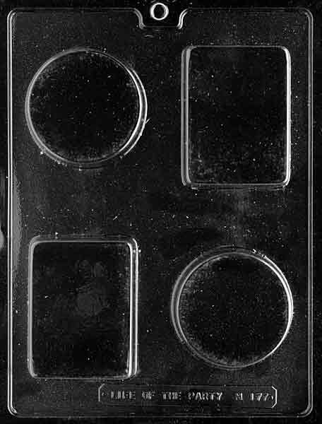 Chocolate mold M177 Rectangle and Circle Bar with two different cavity shapes for chocolate bars.