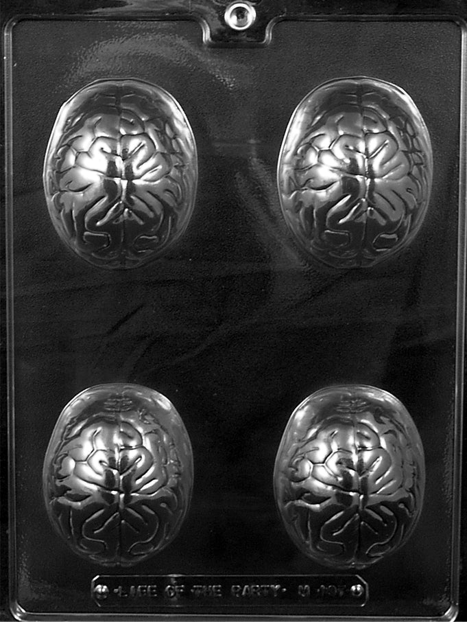 Chocolate mold M197 Brain with detailed ridged brain cavity design for novelty chocolates.