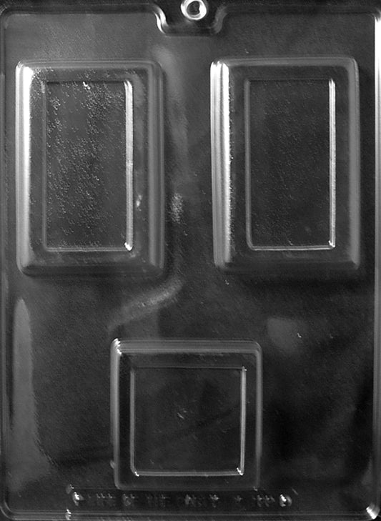 Chocolate mold M199 Square and Rectangle Bar with cavities for square and rectangular chocolate bars.
