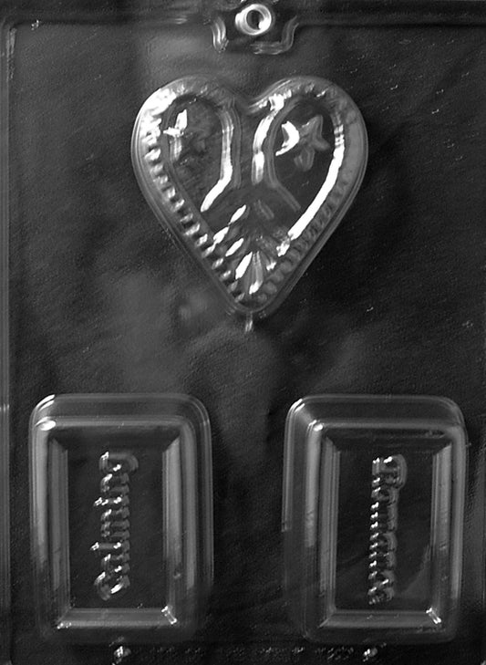 Chocolate mold M200 Romance 3 Bar Combo with rectangular cavities embossed with romantic themes.
