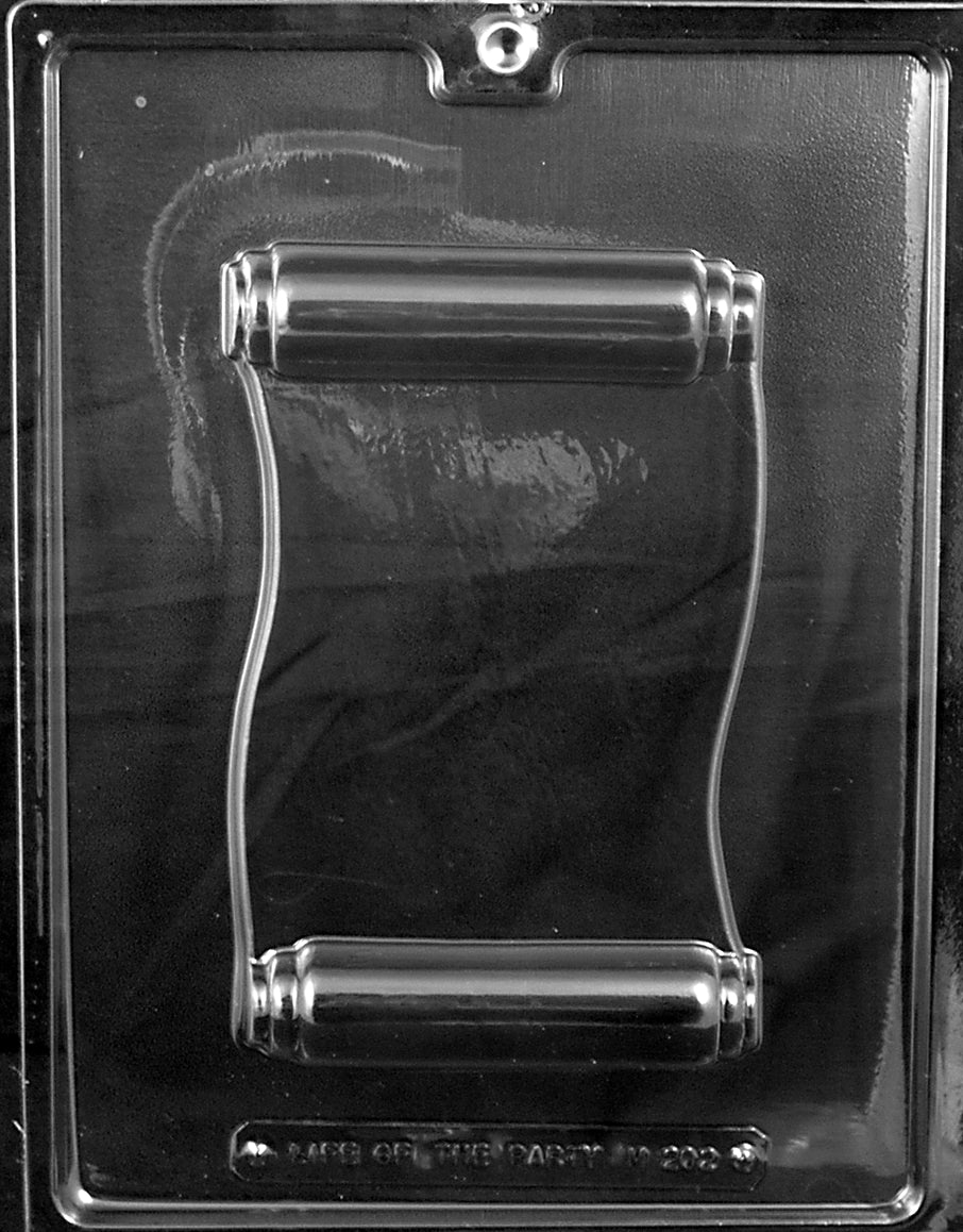 Chocolate mold M202 Scroll with rolled parchment-inspired cavity design for chocolate projects.