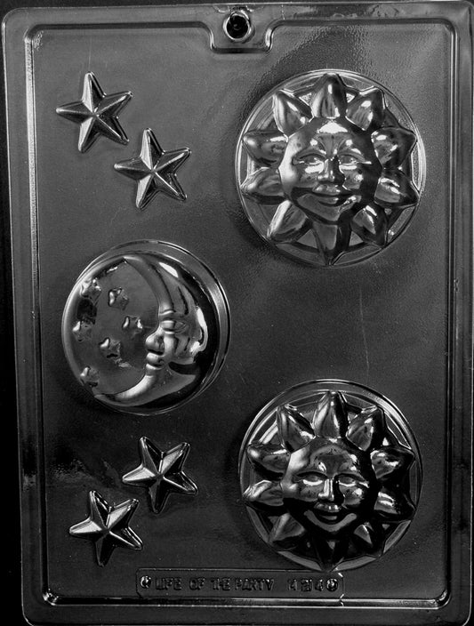 Chocolate mold M214 Celestial Bars with embossed star, moon, and sun bar cavities.