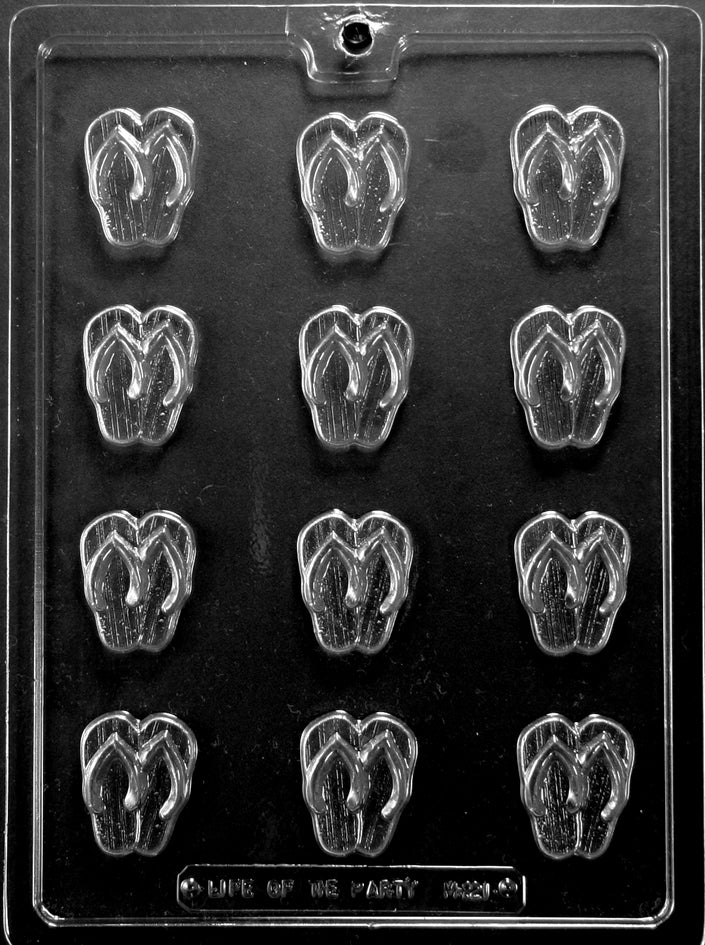 Chocolate mold M221 Bite Size Flip-Flops with sandal-shaped cavities in miniature form.