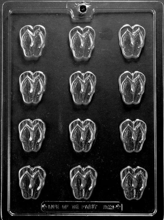 Chocolate mold M221 Bite Size Flip-Flops with sandal-shaped cavities in miniature form.