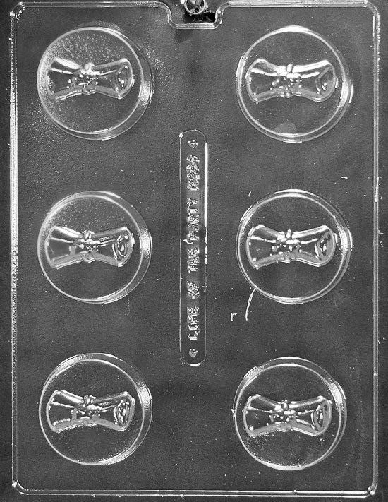 Chocolate mold M230 Graduation Diploma Cookie with scroll-shaped cookie cavities.