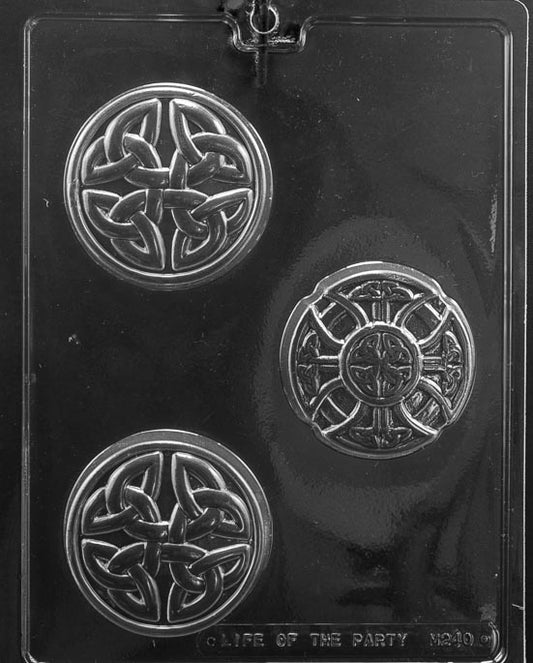 Chocolate mold M240 Celtic Bar with bar-shaped cavities embossed with Celtic patterns.