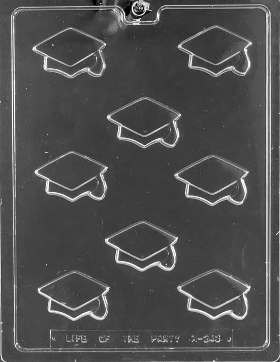 Chocolate mold M243 Bite Size Graduation Caps with small cap-shaped cavities.