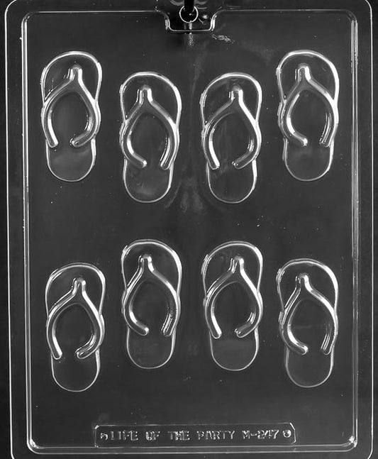 Chocolate mold M247 Flip-Flops with sandal-shaped cavities in small size.