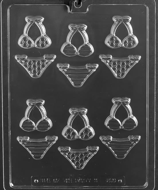 Chocolate mold M250 Bite Size Bikinis with small bikini top and bottom cavities.