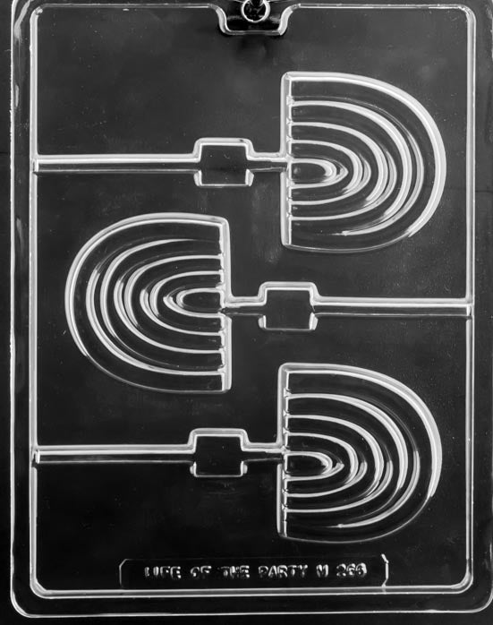 Chocolate mold M266 Rainbow Lollipop Boho with arch-shaped rainbow pop cavities.