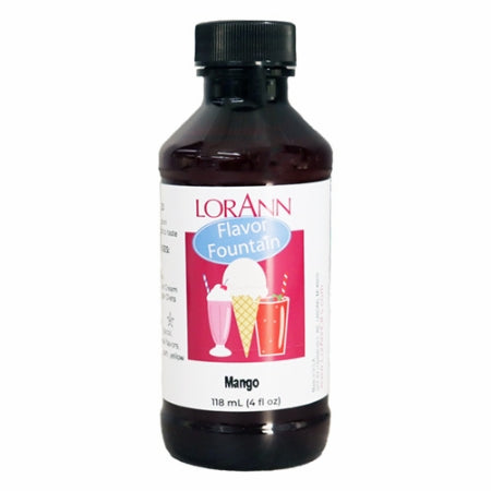 LorAnn Mango Flavor Fountain bottle with illustrated label of ice cream and shakes, used to flavor frozen desserts and beverages with sweet, tropical mango flavor