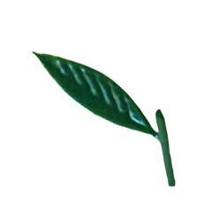 A cherry or peach marzipan leaf. This single leaf is representative of the leaves in a 100 pack. 