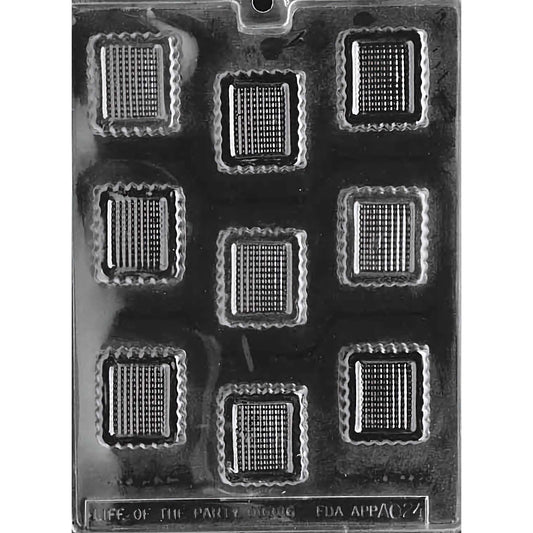 Medium Pieces chocolate mold with 8 cavities, each featuring a textured pattern, made from food-grade plastic.