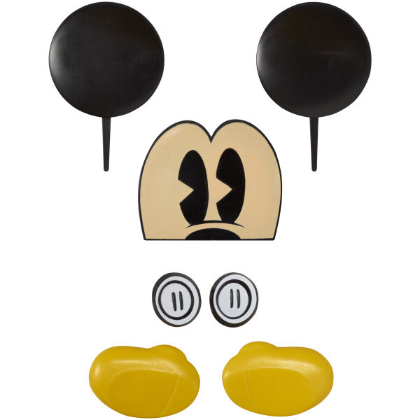 Mickey Mouse DecoSet pieces displayed separately, including ears, eyes, nose, buttons, and yellow shoes.