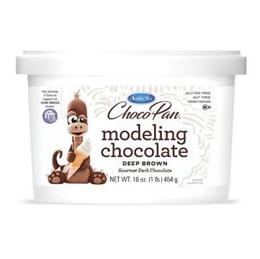 A package of modeling chocolate from satin ice. This package contains deep brown modeling chocolate