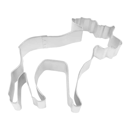 Moose-shaped cookie cutter made of tinplated steel, shown from a top view.