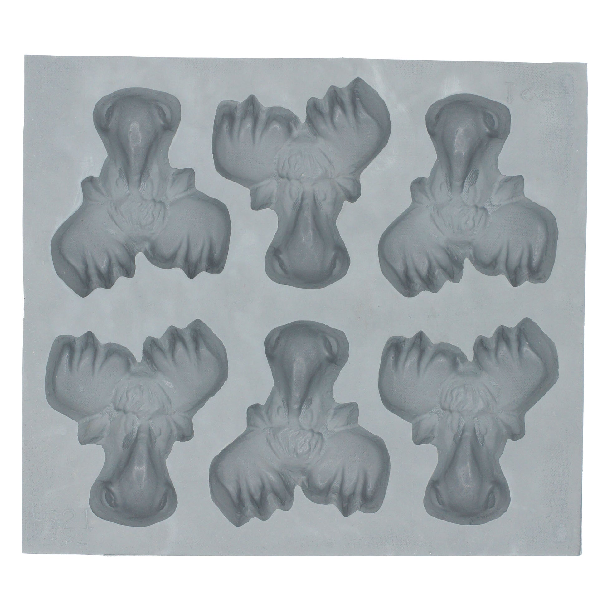 Full sheet of moose head rubber mint molds with six large antlered moose designs for themed candy or mint making