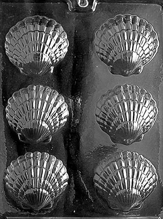 Chocolate mold N003 Fancy Shells with ornate seashell-shaped cavities.