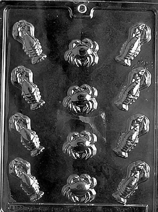 Chocolate mold N004 Lobster Assortment with small lobster-shaped cavities.