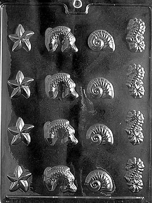 Chocolate mold N005 Sea Assortment with multiple sea creature and shell cavities.