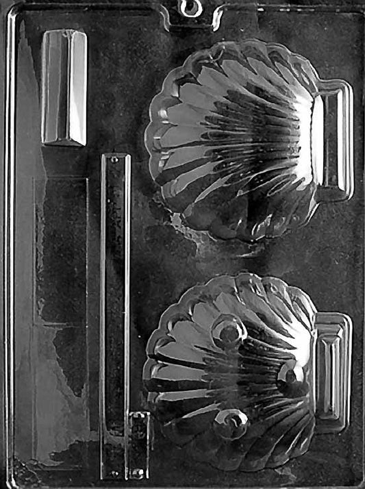 Chocolate mold N007 Clam Shell with large shell-shaped cavity featuring detailed texture.