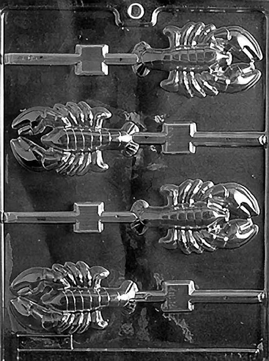 Chocolate mold N010 Lobster Lollipop with lobster-shaped cavities styled as pops.