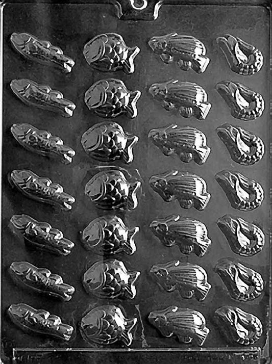 Chocolate mold N012 BS Fish with assorted fish-shaped cavities.