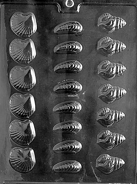 Chocolate mold N014 BS Shells with multiple shell-shaped cavities.