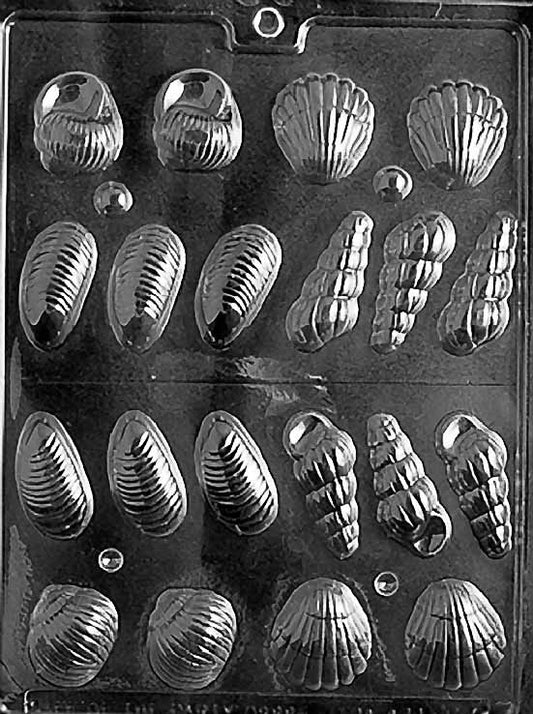 Chocolate mold N017 3D Shells with dimensional seashell-shaped cavities.